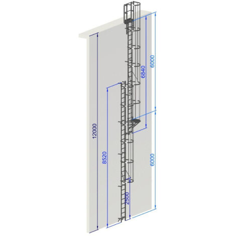 Echelle a crinoline hauteur 12 mètres Norme NF 85-016