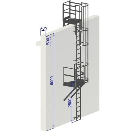 Echelle a crinoline hauteur 6 mètres avec acrotere NF 85-016