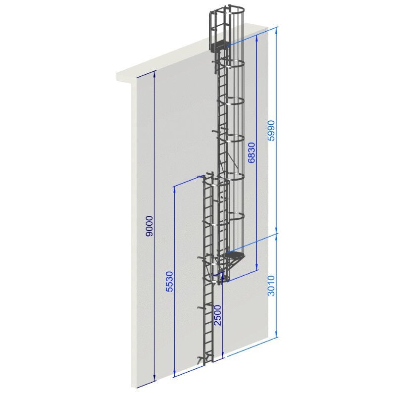 Echelle a crinoline hauteur 9 mètres Norme nf 85-016
