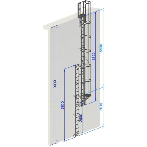 Echelle a crinoline hauteur 9 mètres Norme NF 85-016