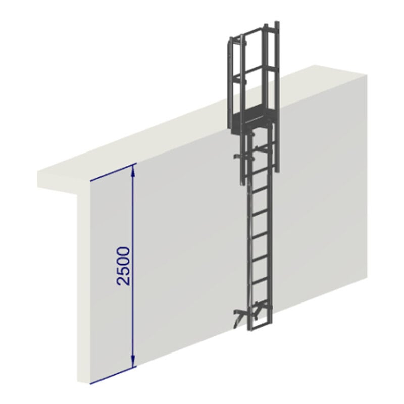 Echelle a crinoline hauteur à franchir 2,5 metres sans arceaux Norme nf 85-016