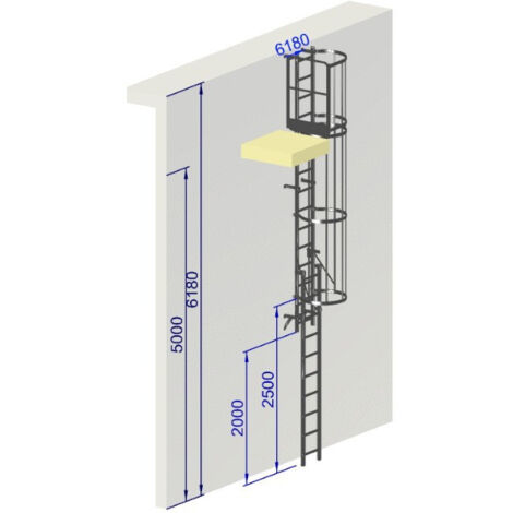 Echelle a crinoline hauteur à franchir 5 mètres sortie laterale NF 85-016