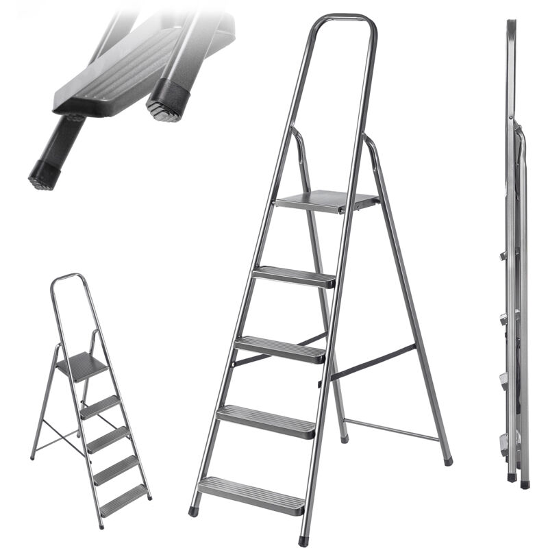 Échelle Acier 5 Marches Échelle Pliante Escalier Unilatéral 125 Kg