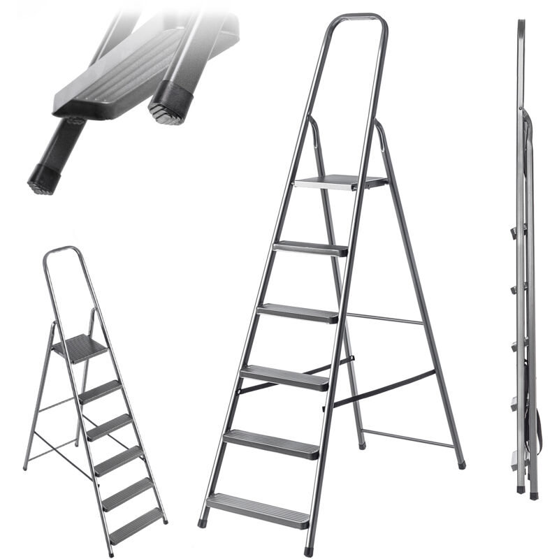 Kadax - chelle Acier 6 Marches Échelle Pliante Escalier Unilatéral 125 Kg