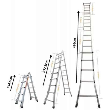 SECURY-T Échelle articulée et télescopique pliante en aluminium 4x5 marches 4,96m