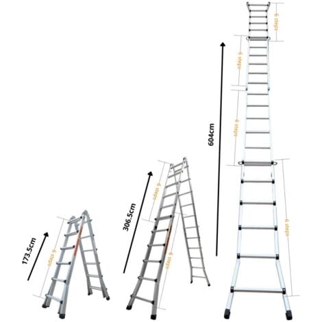 SECURY-T Échelle articulée et télescopique pliante en aluminium 4x6 marches 6,04m