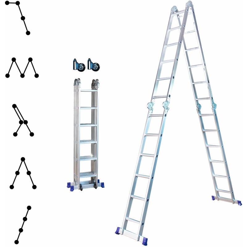 Hoström - Echelle pliante articulée STAVALANCE4x6, 6,8m, 24 marches, multifonction, ecarteur de mur, escabeau, aluminium, h travail max 7,13m, Hostrom