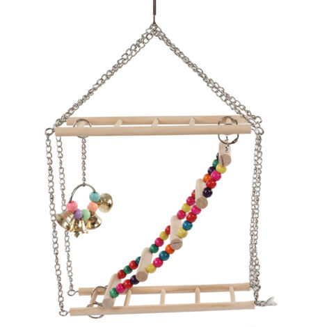 Échelle balançoire pour oiseaux avec perles multicolores en bois - Accessoire de cage pour perroquets et oiseaux domestiques