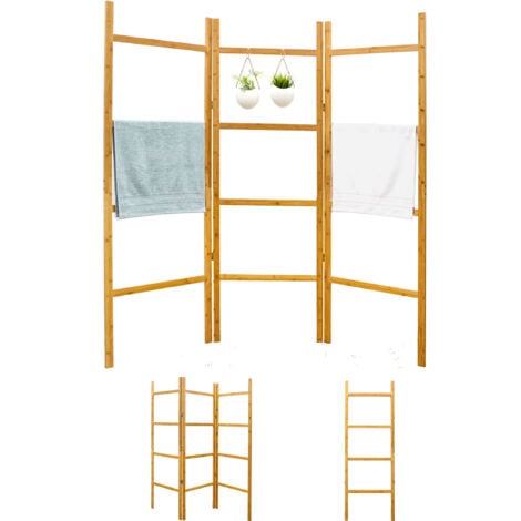 DUNEDESIGN Echelle Bambou Salle de Bain - 180x180 Porte-Serviettes Sur Pied Etagere Echelle