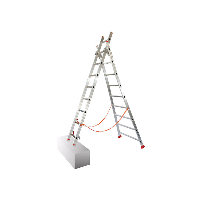 Perel - Echelle transformable 2x7 barreaux - Longueur déployée 3.14m - Sol plat ou escalier - ATL200-2