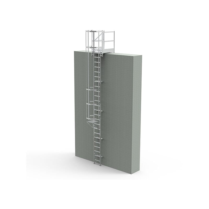 Matisère - Echelle à crinoline avec palier de sortie frontale 0,6m et trappe de condamnation - Hauteur à franchir 4.70 à 5.00m - CS50-CPSH-060-CVAP
