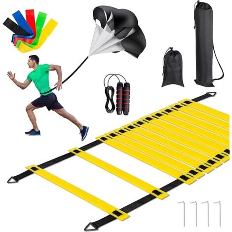 Echelle D'Agilité - 20 Pieds 12 Barreaux - Parachute De Résistance - Corde À Sauter - 5 Bandes De Résistance - Sac De Transport Inclus