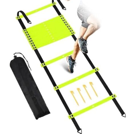 Échelle D'Agilité À Barreaux Fixes - 6 M 12 Barreaux 41,5 Cm D'Espacement - Pour Entraînement Sportif Football Soccer Athlétisme - Avec Sac De Transport Et Piquets