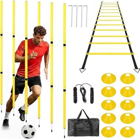 Échelle D'Agilité - Cônes De Football - Piquets Réglables - Corde À Sauter - Sac De Rangement - Pour Entraînement Foot Jeunes Et Adultes - Lot Complet 18 Pièces