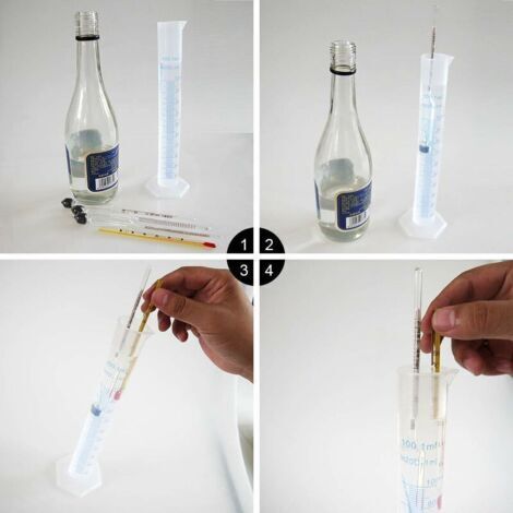 Échelle d'alcool professionnelle - Ensemble de 3 hydromètres avec échelle 0-100% + thermomètre pour mesurer la teneur en alcool du brandy, du whisky, de la vodka, du cognac et plus encore.