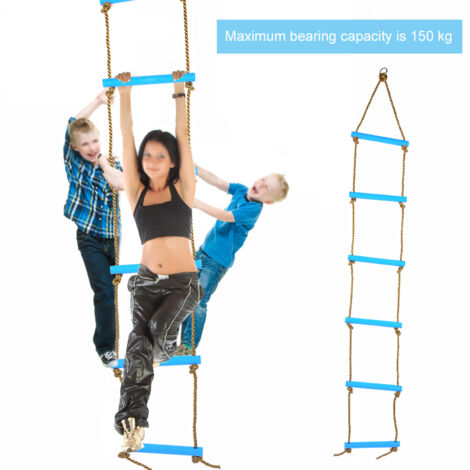 Échelle de corde à grimper 6 sections pour enfants - Équipement d'exercice extérieur en plastique bleu