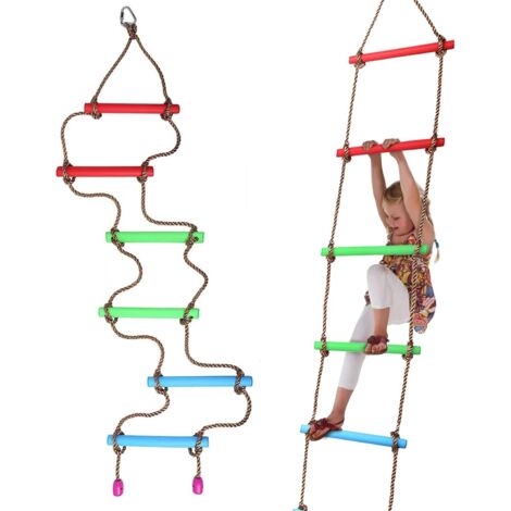 Échelle de corde, échelle de corde pour enfants, échelle d'arbre, équipement de loisirs, 6 barres d'escalade en plastique, 6 barres d'escalade pour enfants : longueur des barres : 2,2 m (29 cm).