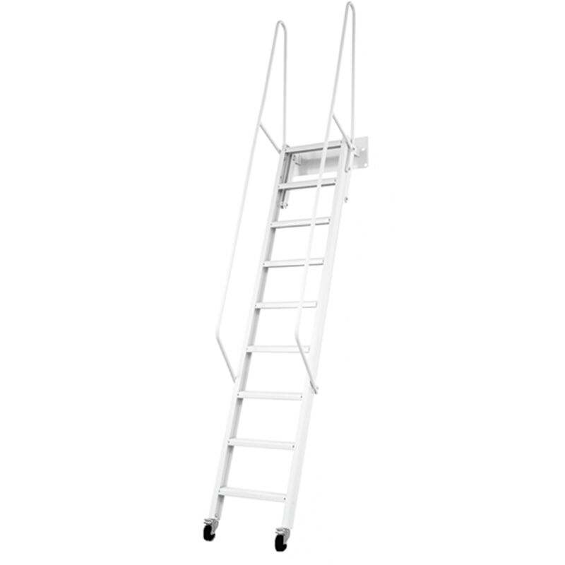 Echelle rabattable acier blanc - Hauteur sol à sol 2.75m - Largeur 40cm - Marches métal - SOPALCO/B275