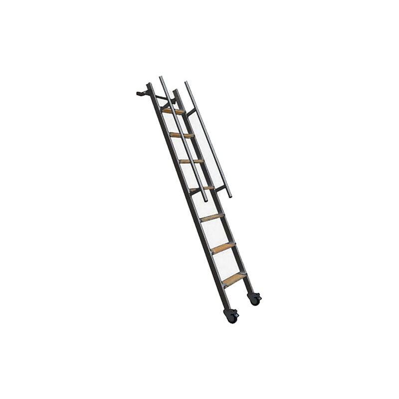 Matisère - Echelle rabattable acier - Marches bois - Hauteur à atteindre 2,25m - Sans rampes - SSPXL-239-N-SR