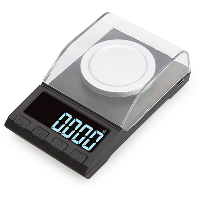 Échelle de milligrammes 50g 0.001g Balance de bijoux haute précision avec écran LCD pour bijoux poudre de médecine d'or (noir)