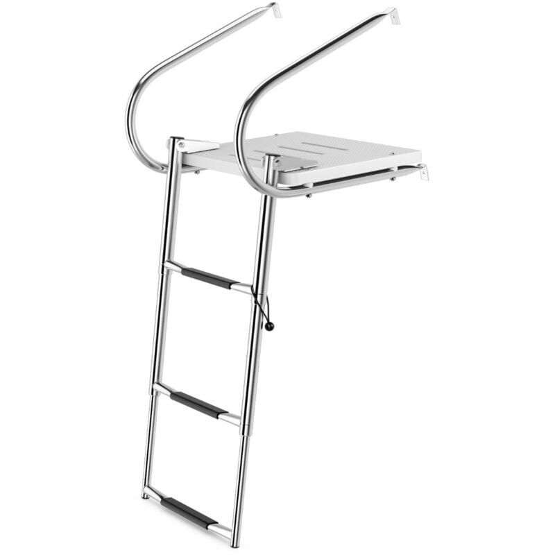 Helloshop26 - chelle de piscine pliable télescopique acier inoxydable 3 marches charge 227 kg 2 mains courantes ponton bateaux yacht