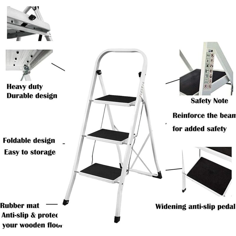 Échelle de sécurité pliante en trois étapes tabouret de cuisine portable pliant en acier robuste antidérapant outil d'échelle de jardin domestique