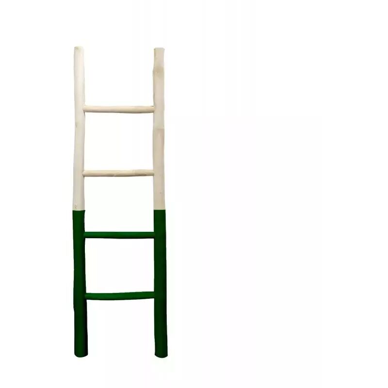Meubletmoi - Echelle décorative en bois exotique blanchi et vert foncé - scala