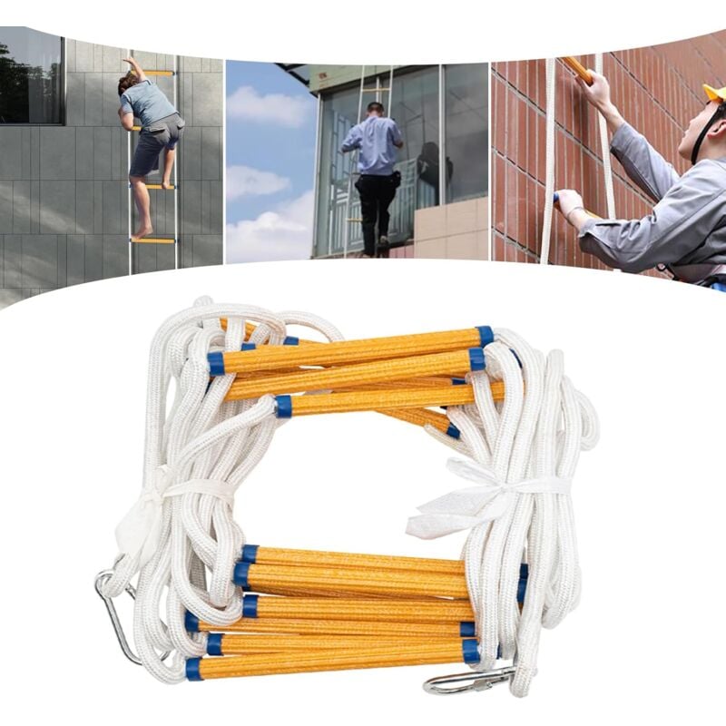 Gojoy - chelle d'incendie de 10 m - Échelle d'urgence avec 2 mousquetons - Échelle de pompiers réutilisable, compacte et portable - Échelle de