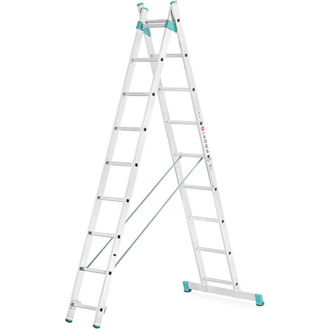 Echelle Direct – Échelle double transformable 2x7 barreaux – Longueur déployée 3.14m – Barre stabilisatrice et barreaux antidérapants – 7707
