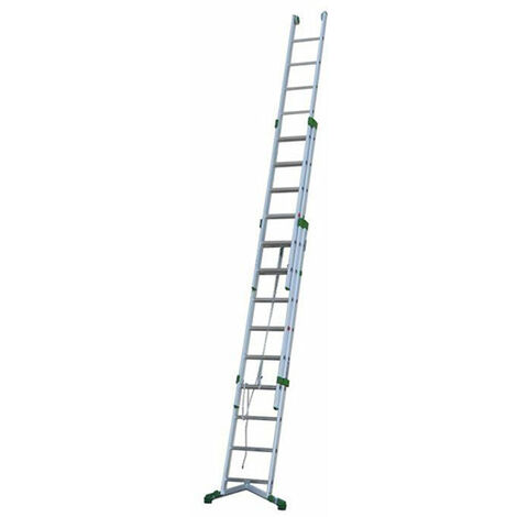 Echelle Direct – Échelle escamotable 3 plans 7,20 m – Pied stabilisateur télescopique 83 à 128 cm – Barreaux striés antidérapants – P3203F