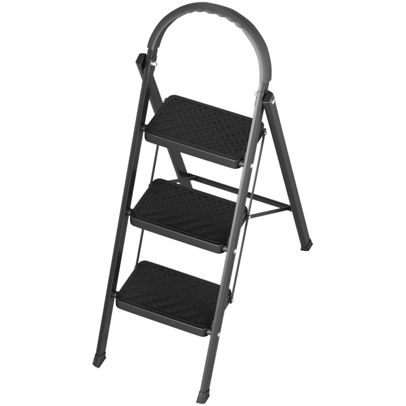 Échelle, échelle pliante à chevrons 3 marches, capacité de charge 150 kg, marches antidérapantes, corps tubulaire épais, 55×37×95 cm, noir.