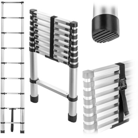 Échelle en aluminium, télescopique, extensible, pliable, 9 marches, 125 kg, solide