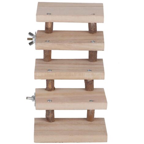 Échelle en Bois Naturel à 5 Niveaux pour Hamster - Jouet d'Escalade pour Perroquet, Accessoire de Cage Cadeau pour Animaux