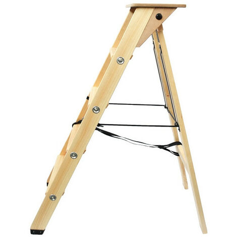 Echelle escabeau en bois 4 marches avec tablette
