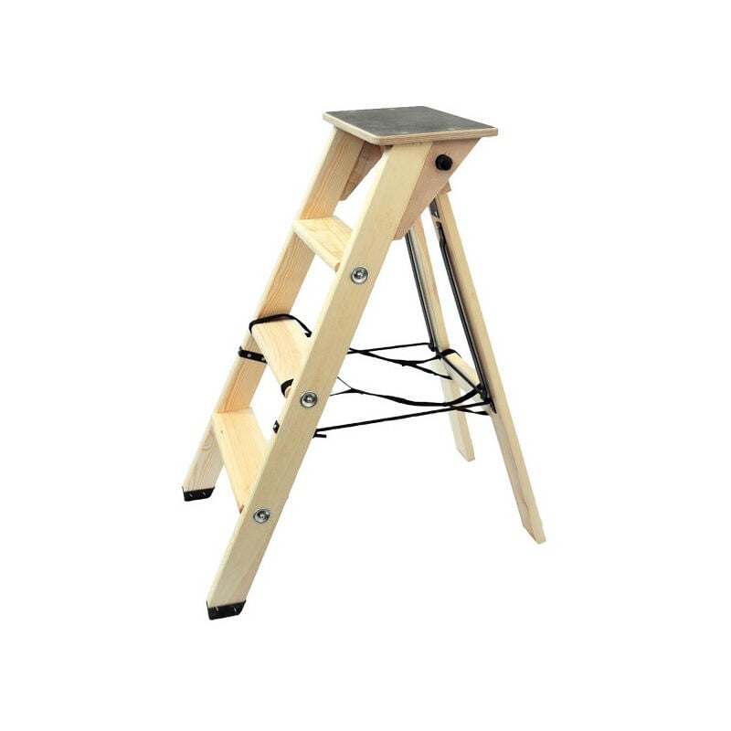 Outils Et Nature - Echelle escabeau Lyonnais en bois 3 marches avec tablette