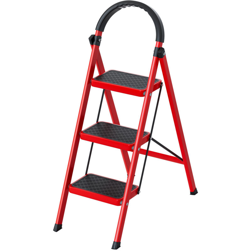 Échelle, escabeau pliant à 3 marches, capacité de charge 150 kg, marches antidérapantes, corps en tube épaissi, 90×52×38 cm, rouge.