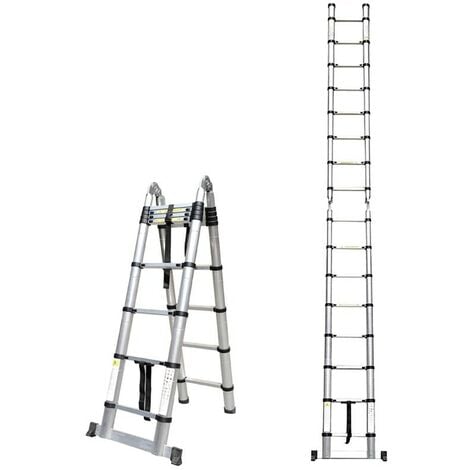 Lot Echelle-escabeau télescopique double barres stabilisatrices 3.80 m-1.90  m +Housse + Plateforme pliante. surface antidérapant