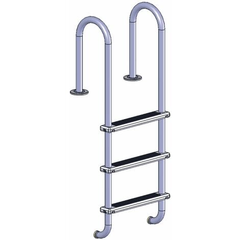 Echelle Inox 3 Marches Piscine Hors Sol Margelles Bois Type OogardenAvec 2 Platines Fixes