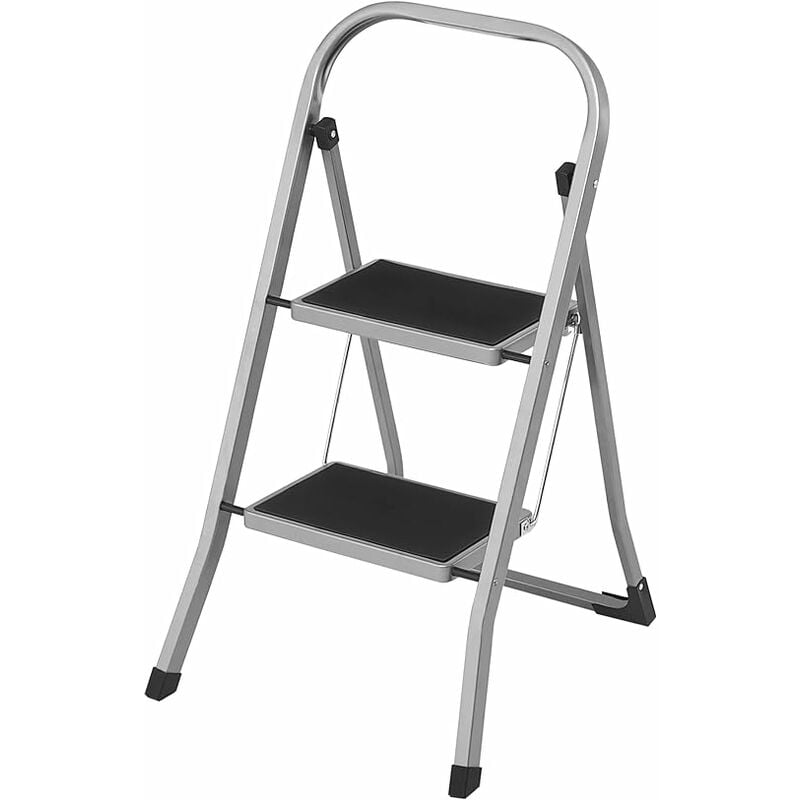 Marchepied 2 Marches Pliable, Escabeau, Verrou de Sécurité, Facile à Ranger, Charge 150 kg, Gris