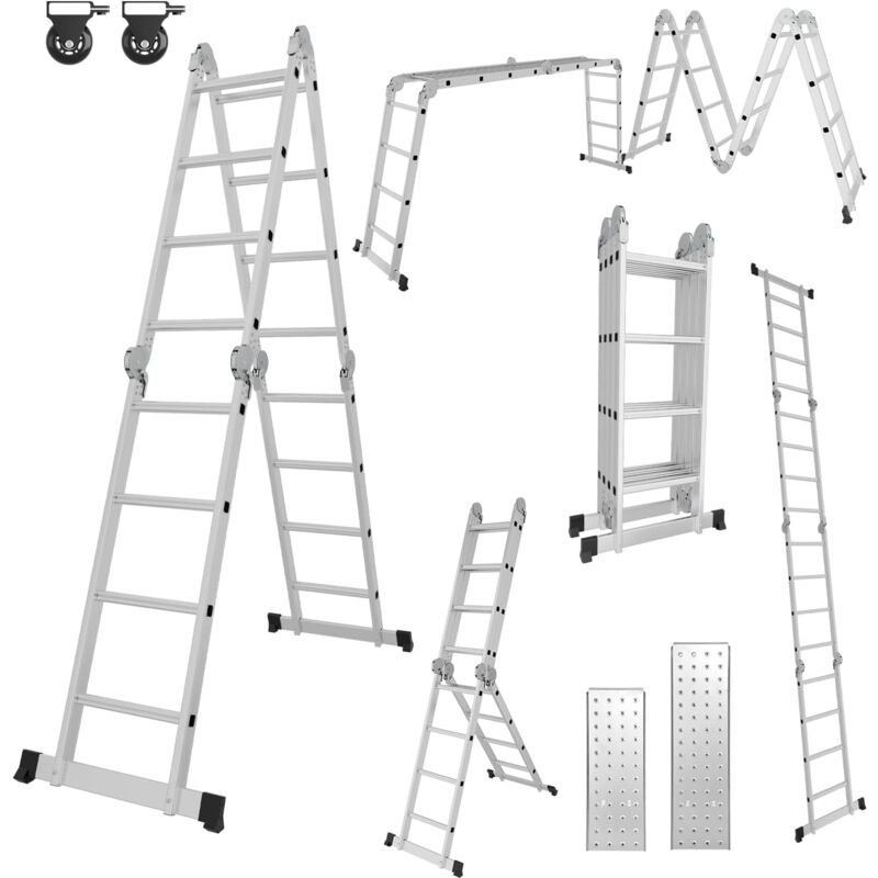 Échelle Multifonction 4 x 4-470 cm - 7 en 1 - en Aluminium - Échelle Pliante - Échelle Domestique - Échelle de Travail - Échelle Multifonction