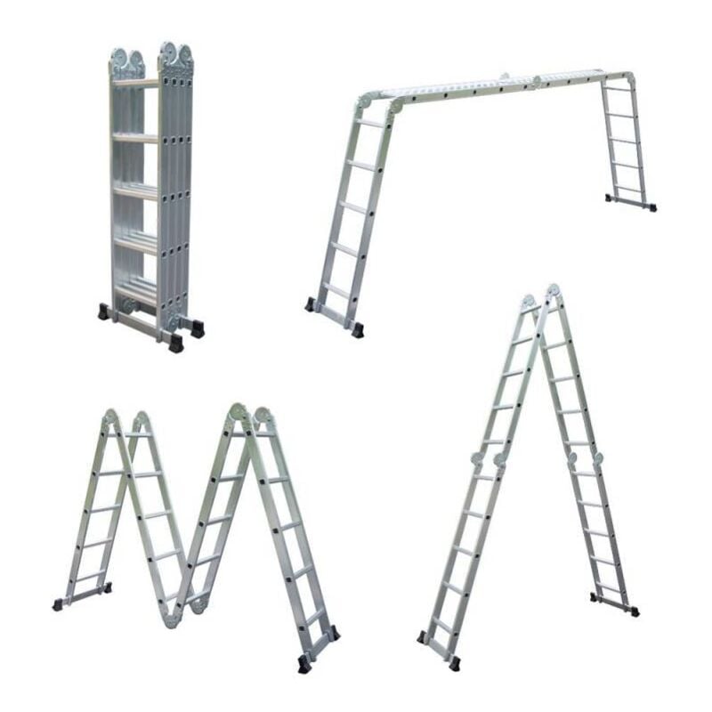 Échelle Multifonction Pliable 4x5 marches 6 en 1 - 5.7m - 100% aluminium - Avec plateforme échafaudage - SECURY-T