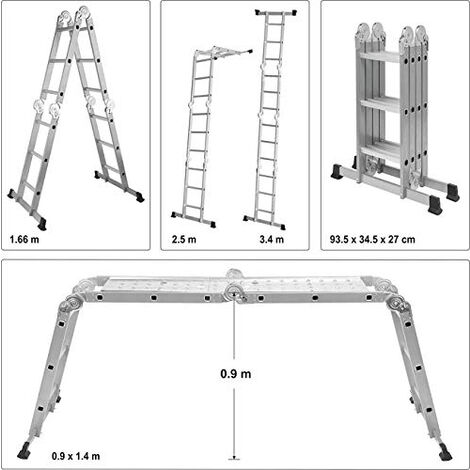 Échelle multifonctions 4x3 – Charge maximale 150kg – Pour chantiers humides et terrains accidentés – 17704 – Vorel