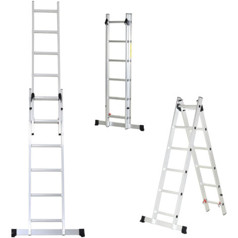 Échelle multifonctions en aluminium 2,5 m, pliable et portable, pied antidérapant, charge max. 150 kg, argent