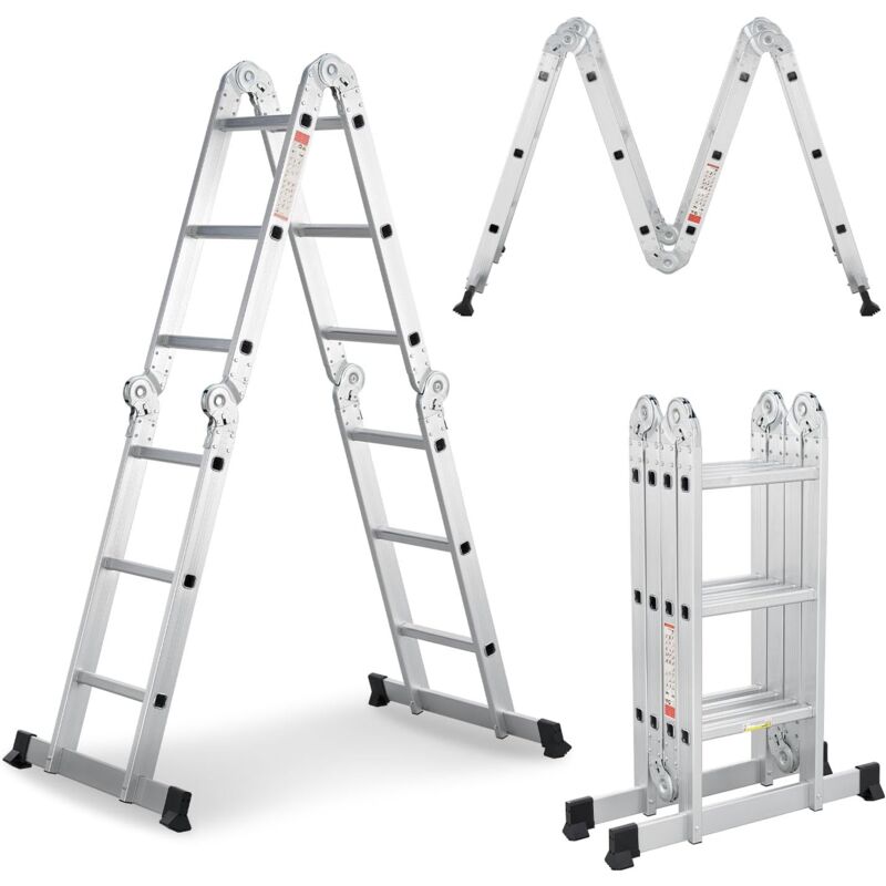 Échelle Multifonctions en Aluminium, 3x4 marches - 3,6 m de Longueur, Pliable - échelle en 4 Parties, supportant jusqu'à 150 kg - échelle articulée