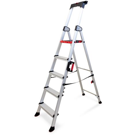 Échelle pliable 5 marches en aluminium – Poignée de transport – Porte-outils dépliable – Patins antidérapants pour sécurité accrue – Keli