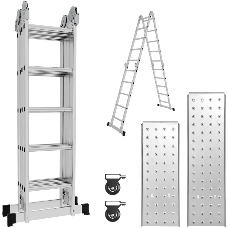 Swanew - Echelle pliante articulée 5.8m, echafaudage multifonction, ecarteur de mur, escabeau, 2 plaques plateforme de travail