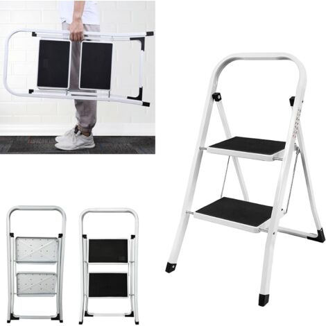 Échelle pliante, escabeau pliable à 2 marches - Échelle à marches de 20 cm de large - Antidérapant - Portable - Échelle en acier - Charge maximale : 150 kg