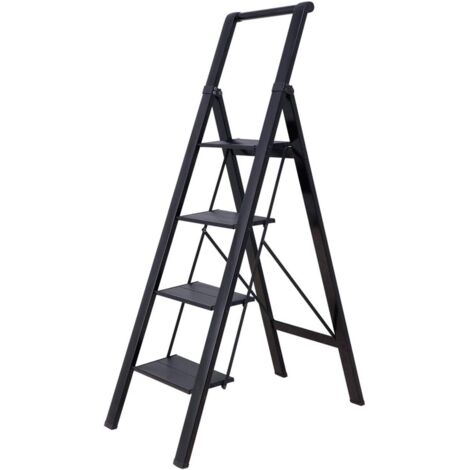 Échelle pliante robuste en aluminium avec mains courantes et quatre larges marches antidérapantes pour la maison, le bureau, la peinture et la décoration