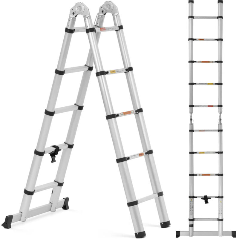 Chelle pliante télescopique 12 marches Hauteur 1,85/3,80 m Échelle aluminium