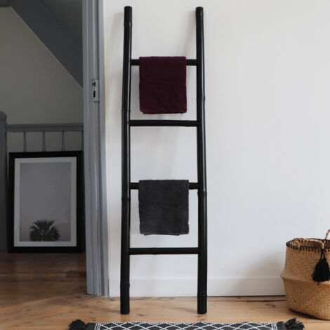 Echelle porte-serviette en bambou noir - Noire